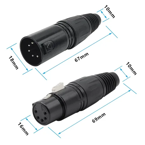 Miniatura 5 de Conector de cable XLR de 5 pines XLR de 5 pines macho y hembra, conector de micrófono, adaptador de audio, negro, 2 pares (M+F)