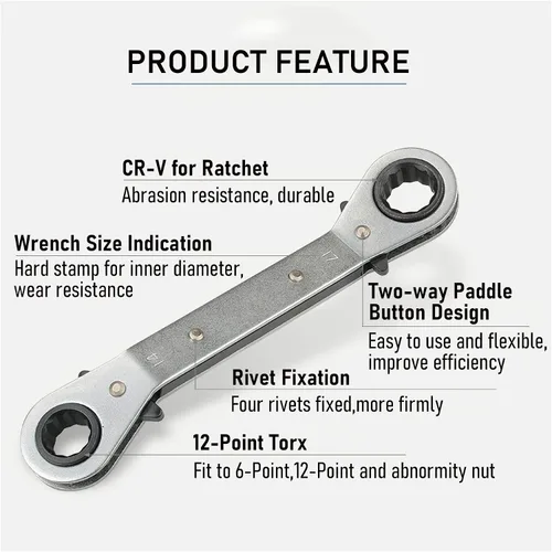 Miniatura 3 de Llave de trinquete universal reversible de 1/2-9/16 pulgadas, extremo de caja imperial de doble desplazamiento, acero Cr-V cromado mate, resistente
