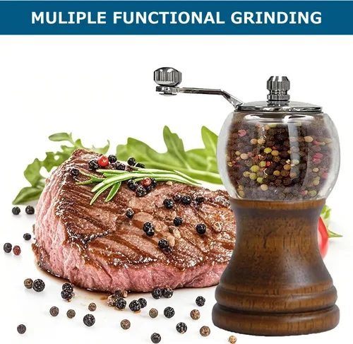 Miniatura 4 de Juego de molinillo de sal y pimienta, molinillo de pimienta manual con manivela, molinillo de pimienta de grosor ajustable, recargable para sal