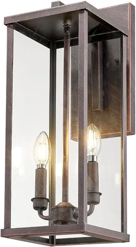 Miniatura 22 de Bestshared Aplique de pared para exteriores, paquete de 2 faroles de pared exteriores de 15 pulgadas con vidrio transparente, luces negras