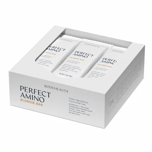 BodyHealth PerfectAmino Bar – Snack energético con proteínas de 10g, MCTs vegetales, mezcla de superalimentos, sin OMG, sin gluten, lácteos ni soja