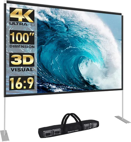 Pantalla y soporte de proyector de 100 pulgadas, pantalla de proyector portátil 4K HD, pantalla de proyección frontal trasera con bolsa de