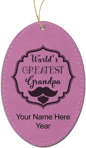 Miniatura 4 de LaserGram Personalized Christmas Ornament, World's Greatest Grandpa, Faux Leather, Custom Laser Engraved Gift Idea (Oval Shape, Gray)
