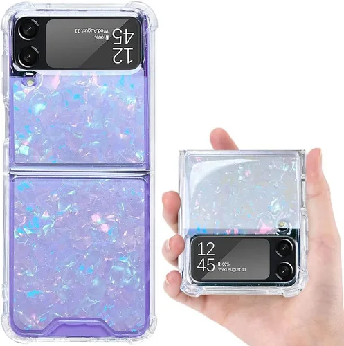 Miniatura 17 de Funda para Samsung Galaxy Z Flip 3 con purpurina, bonita funda transparente con diseño, brillante, reflectante, con destellos, cubierta de teléfono