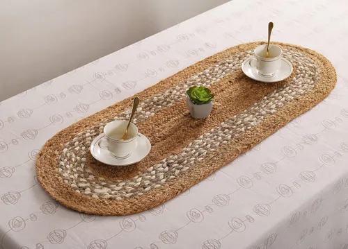 Miniatura 2 de Madhu International Camino de yute, camino de mesa de yute trenzado a mano para decoración de casa de campo, camino de mesa de fibra natural, camino