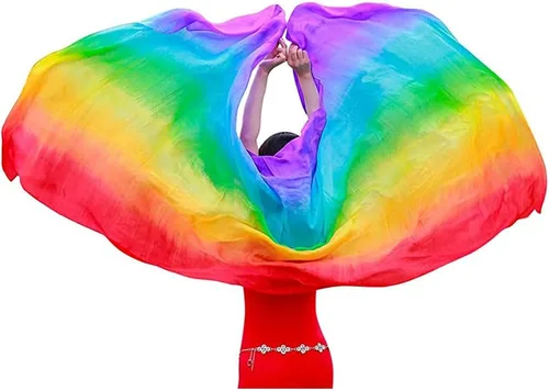 Nimiman Mujeres 100% Seda Real Vientre Danza Velos Bailando Mano Bufandas Color Gradual Tamaño Adulto