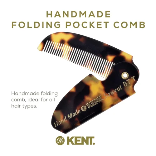 Miniatura 3 de Kent 87T TY - Peine de bolsillo plegable hecho a mano para hombres, peine alisador de pelo de dientes finos para el cuidado diario del cabello