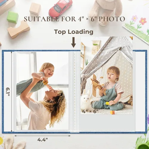 Miniatura 2 de Vienrose Álbum de fotos pequeño de 4 x 6 pulgadas, paquete de 2 mini libros de fotos con cubierta de lino, 26 páginas con capacidad para 52 Azul