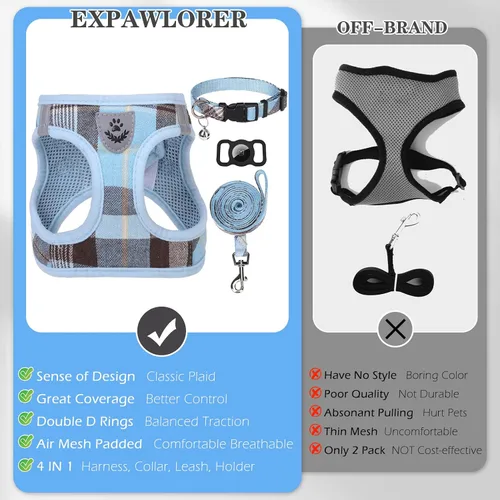 Miniatura 3 de EXPAWLORER Arnés Clásico a Cuadros para Cachorros - Conjunto de Arnés y Correa para Perro Pequeño - Conjunto de Collar y Correa para Perro