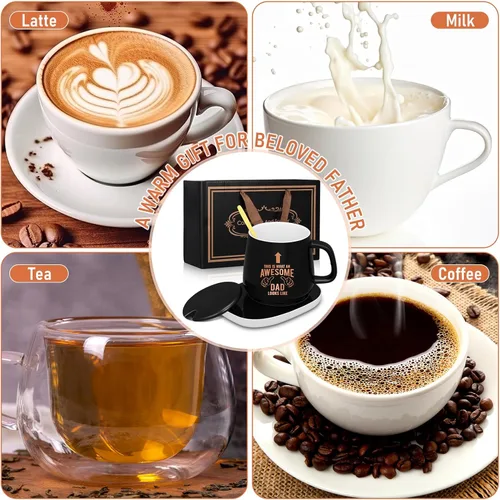 Miniatura 6 de Hushee Regalos de fiesta de Navidad para papá, calentador de tazas de café con juego de tazas, calentador de tazas para escritorio, calentador