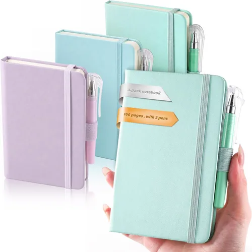 Miniatura 8 de AISBUGUR Cuaderno pequeño – Paquete de 3 cuadernos en total de 480 páginas – Cuadernos de bolsillo con bolígrafos para el trabajo – Cuaderno A6