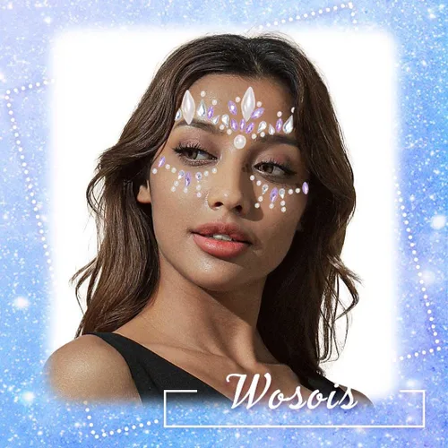 Miniatura 5 de 3 calcomanías de cara de cristal, cara de estrella, sirena, luna, piedra de piedra, rosa, carnaval, festival de música, fiesta para mujeres y niñas