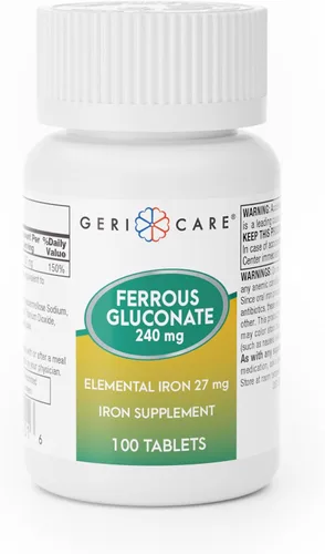 Gericare Tabletas de hierro de gluconato ferroso de 27 mg, suplemento diario suave de hierro para apoyar niveles de hierro saludables y energía