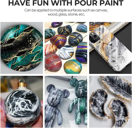 Miniatura 7 de Nicpro Pintura acrílica de color negro azabache, suministros de pintura premezclada de 33.8 onzas con aceite de silicona y guantes para lienzo