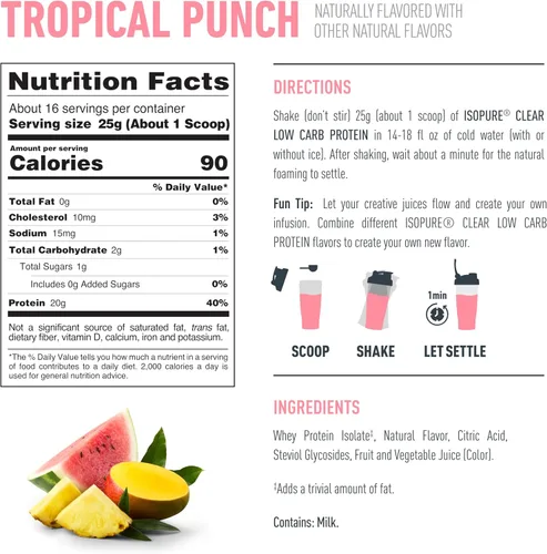 Miniatura 8 de Isopure - polvo de proteína de suero de leche con sabor a fruta ligera refrescante