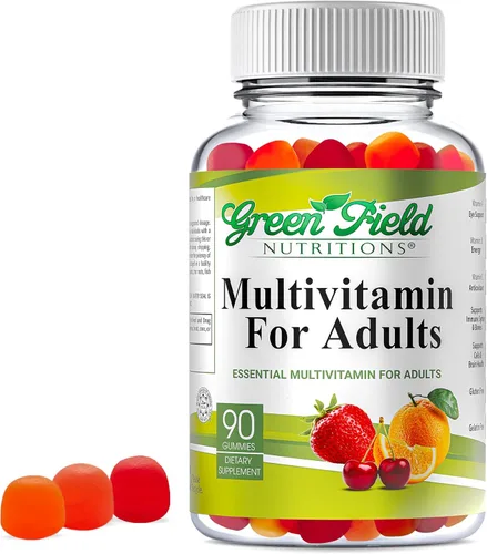 Greenfield Nutritions - Gomitas multivitamínicas halal para adultos, multivitamínico masticable sin gelatina con vitamina D3, B6, B12, zinc y C,