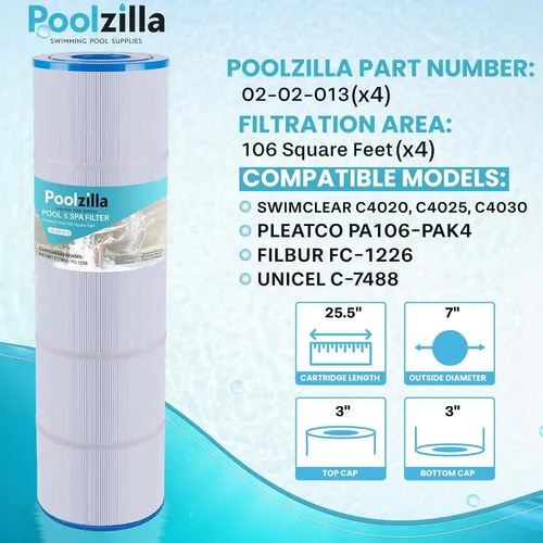 Miniatura 2 de Poolzilla Paquete de 4 cartuchos de filtro de piscina, compatible con PLF106A, Hayward CX880XRE, Ultra-A1, Pleatco PA106, Unicel C-7488, Filbur