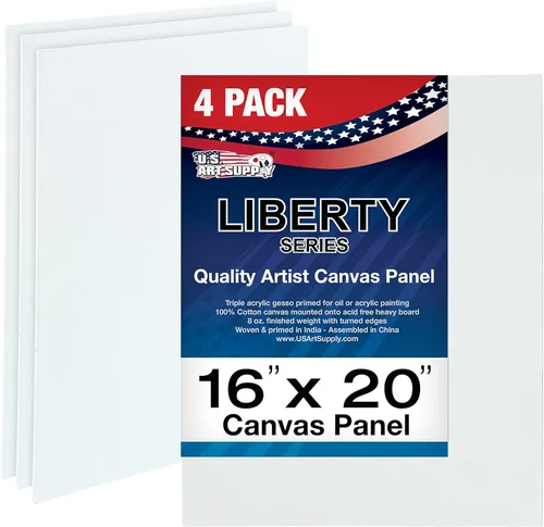 U.S. Art Supply Paneles de lienzo artístico de 16 x 20 pulgadas, paquete de 4 lienzos de algodón pesado de 8 onzas sin ácidos para pintar acrílicos