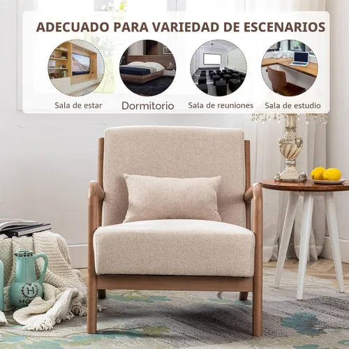 Miniatura 6 de ANJ ANJHOME Silla moderna de mediados de siglo, estilo Accent, con asiento de tela cómoda para sala de estar con estructura de madera maciza, sillón