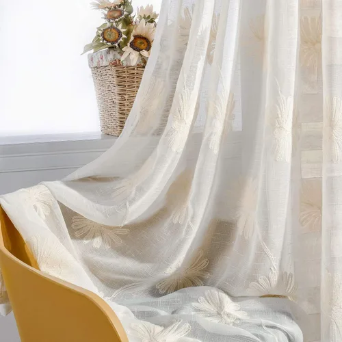 Miniatura 17 de VOGOL - Cortinas con ojales bordadas con patrón floral elegante de lino sintético, 2 paneles, 60% opacas con aislamiento térmico, cortinas pesadas