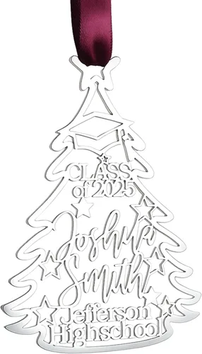 Miniatura 8 de Adorno personalizado para árbol de Navidad 2025, nombres cortados con láser, miembros de la familia, acero inoxidable, decoraciones de Navidad