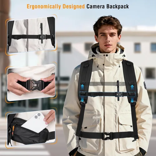 Miniatura 5 de MOSISO Mochila para cámara DSLR/SLR/SLR/sin espejo, gran bolsa para cámara con bolsillo frontal con solapa frontal, mochila de fotografía de acceso