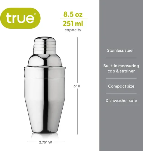 Miniatura 2 de True Contorno - Coctelera de acero inoxidable con colador de 8.5 onzas, coctelera con tapa y colador, coctelera de bebidas mixtas, coctelera de licor
