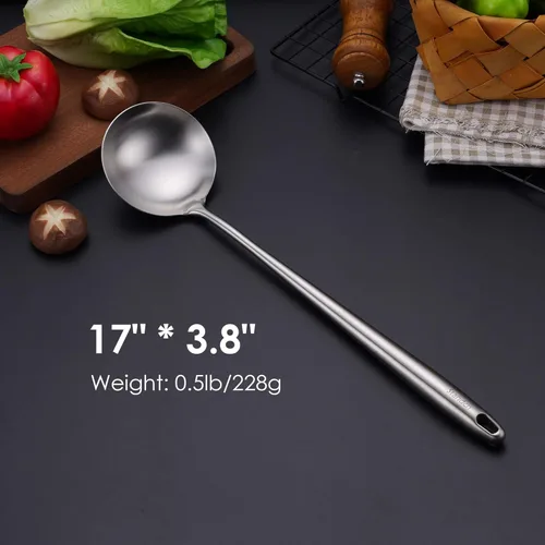 Miniatura 3 de Espátula y cucharón de 17 pulgadas, juego de herramientas de wok de acero inoxidable 304, 2 herramientas de cocina de mango extra largo, utensilios