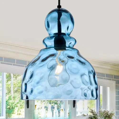 Miniatura 14 de Lámpara colgante de níquel cepillado para isla de cocina de cristal martillado, lámpara colgante de isla de 10 pulgadas, modernas luces colgantes