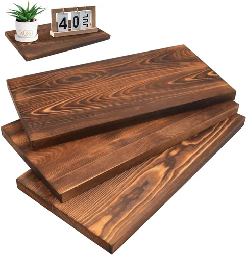 Paquete de 3 tableros rectangulares de madera carbonizada de Paulownia de doble cara sin terminar para estantes de pared, manualidades, decoración