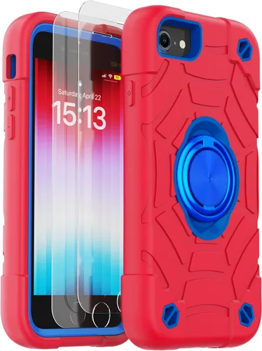 Miniatura 37 de KCJ Funda para iPhone SE 2022/2020, iPhone 8/7/6/6S, con [2×Protectores de Pantalla][Soporte de Anillo] Silicona Suave+PC Duro Protección Completa