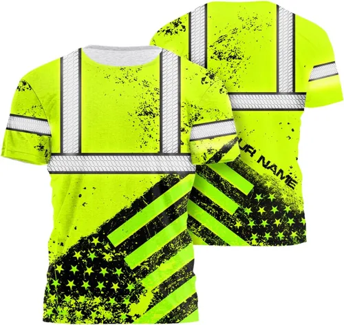 Miniatura 24 de Camisa de alta visibilidad de calavera con bandera de Estados Unidos para hombres, camisas de seguridad con nombre personalizado, ropa de trabajo