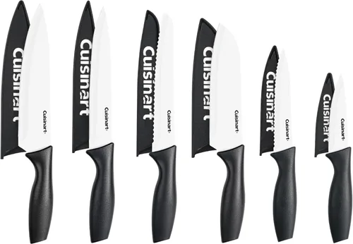 Miniatura 2 de Juego de cuchillos Cuisinart, juego de 12 piezas con revestimiento de cerámica con 6 cuchillas y 6 protectores de cuchillas, ligero, de acero Crema