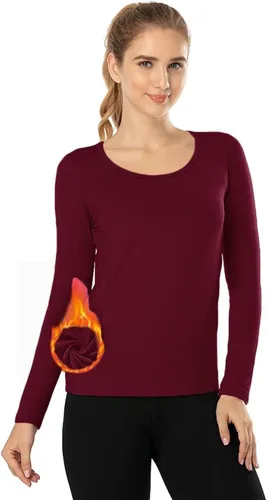 Miniatura 20 de MANCYFIT Tops térmicos para mujer, camisa con forro polar, manga larga, capa base, cuello en V