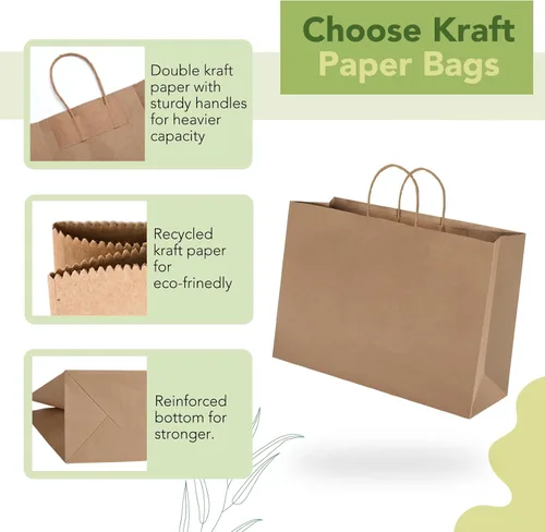 Miniatura 4 de Mesha - Bolsas grandes de papel de 16 x 6 x 12 pulgadas, 50 bolsas de regalo de papel kraft marrón a granel, bolsas de compras para manualidades