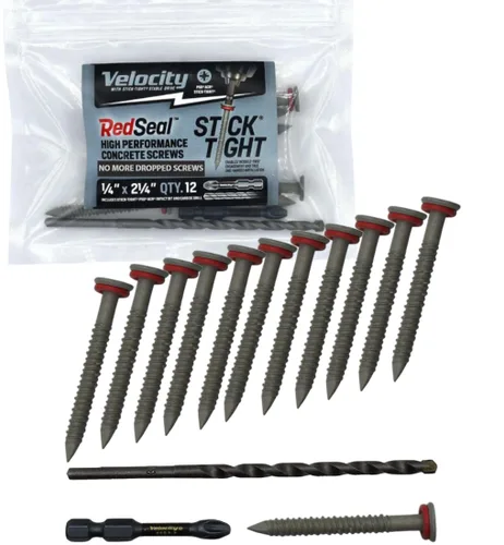 Miniatura 9 de Velocity Kit de tornillos para hormigón con barrera de humedad RedSeal, incluye 12 tornillos para hormigón de alto rendimiento, 1 broca y 1 broca