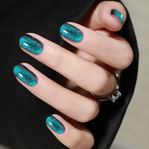 Miniatura 8 de 24 uñas acrílicas a presión, uñas postizas largas con forma de ataúd brillante, color rosa degradado, con diamantes de imitación y purpurina