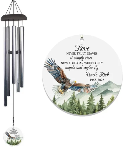 Miniatura 18 de Carillón de viento conmemorativo personalizado de 24" con alas de ángel – Tributo al aire libre personalizado grabado con nombre y fechas