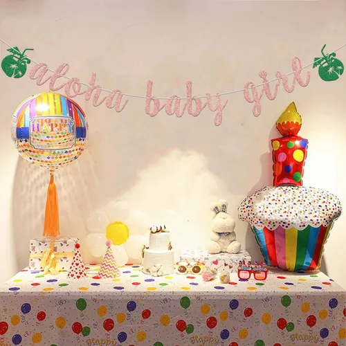 Miniatura 3 de Banner de Aloha con purpurina de oro rosa para bebé, decoración de fiesta de baby shower, temática tropical, decoración de revelación de género