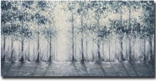 V-inspire arte, 24x48 pulgadas moderno impresionista árbol arte 100% pintado a mano lienzo arte de la pared pintura al óleo grande azul gris