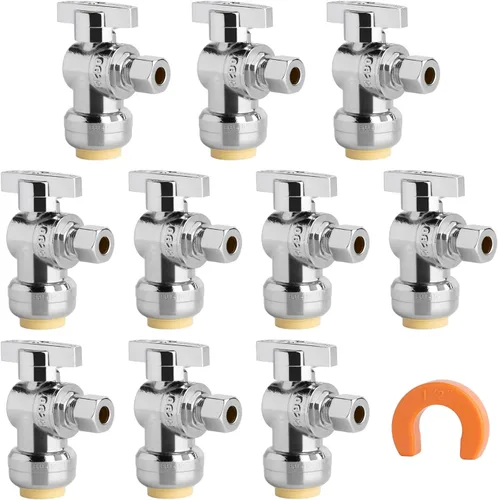 Miniatura 25 de Válvula de Parada Angular WiseWater 1/2" FNPT x 3/8" OD de Compresión, Válvula de Cierre de Inodoro de Cuarto de Vuelta de Latón Cromado para Baño