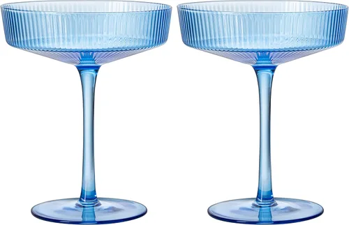 Miniatura 5 de Copas vintage Art Deco Coupé, Martini, champán y cóctel de 7 onzas, juego de 2 unidades, cristalería de cóctel Sidecar para champán, cristalería Azul
