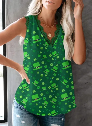 Miniatura 172 de VIISHOW - Camiseta sin mangas, sexy, con cuello en V y bordes de encaje para mujer, camisola de vestir, camisas de gasa, sin mangas, casuales