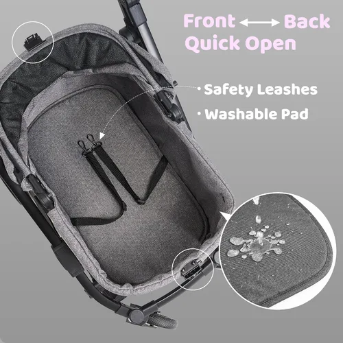 Miniatura 8 de Cochecito todo terreno para perros pequeños a medianos, cochecito para mascotas para perros y gatos, paseos al aire libre, fácil plegado con una