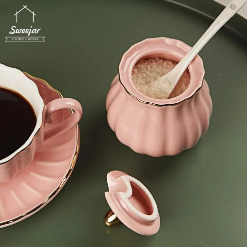Miniatura 5 de Sweejar Royal - Juego de azúcar y crema de cerámica, juego de 3 piezas con jarra de crema, azucarero, juego de azúcar con tapa y cuchara, juego