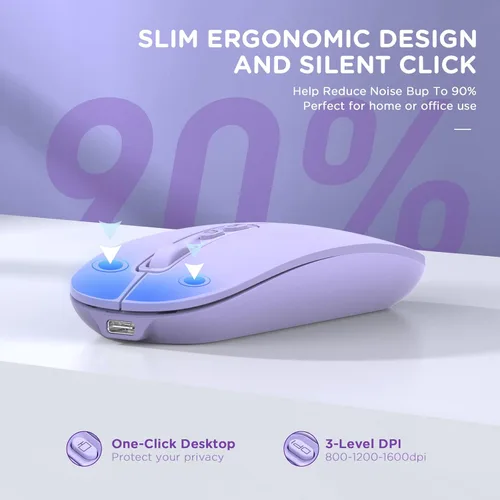 Miniatura 3 de RAPIQUE Ratón inalámbrico Bluetooth, multidispositivo recargable (tres modos: BT1/BT2+2.4G) Ratones de computadora con receptor USB, mouse