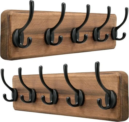 Miniatura 21 de Dseap Perchero de Pared: Moderno, Patentado, Resistente, 17.4" de Largo, Riel Colgador de Madera con 5 Ganchos Dobles para Abrigos de Invierno, Negro