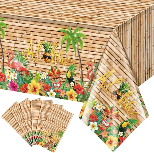 Miniatura 9 de Mantel hawaiano Luau de 3 piezas, mantel para fiesta de Tiki tropical, mantel rectangular desechable de plástico para Tiki Bar Tropical, verano
