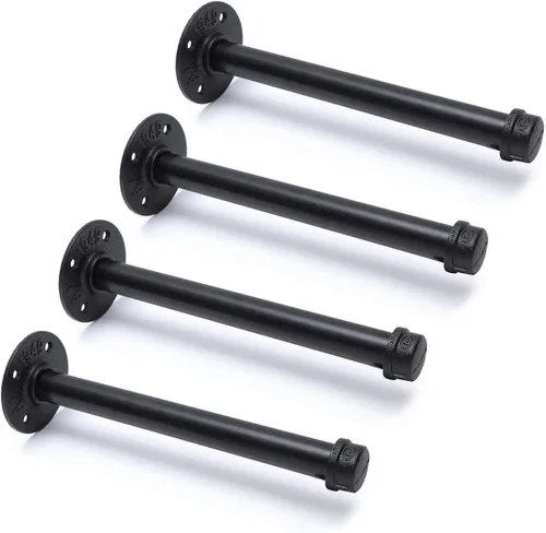 Miniatura 8 de Soportes industriales de tubo de hierro negro de 3/4 pulgadas, soportes rústicos para colgar en la pared, soportes de tubería personalizados
