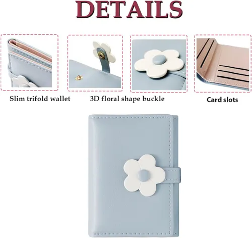 Miniatura 4 de Sunwel Fashion Pequeña y bonita cartera de tres pliegues delgada cartera con ventana de identificación/foto tarjetero con hebilla